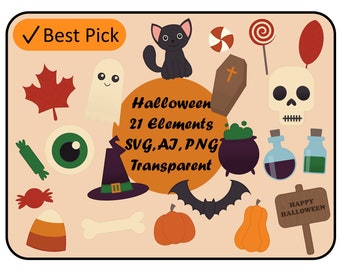 Halloween Handdrawn Clipart Bundle - Spooky- 21 images - PNG, SVG , AI - digital download