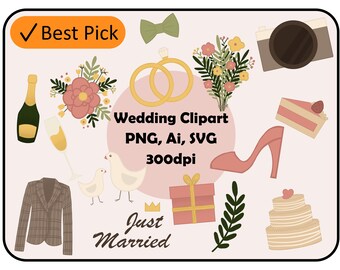 Wedding Clipart - Marriage - Married - Engaged - Engagement - Marriage - Bride - Groom - Wife - ai, png, svg instant digital download