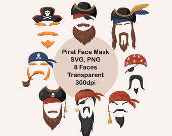 Pirate face mask - pirate face masks carnival -party supplies - pirate clipart - Buccaneer - Sea Sailor mustache - instant digital download