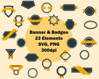 Frame Clipart - 23 Elements - Black Labels - Digital Banners - Diploma - Badges - Gift Tags - Instant Download - PNG, SVG