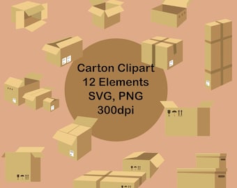 Cardboard Clipart Bundle - 12 Items - Package - Cardboard Boxes - Packaging - Digital Download - Image - Box Shipping - Mail - Drawing