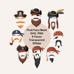Piraten Gesicht Maske - Piratengesichtsmasken Karneval -Partyzubehör - Pirat Clipart - Piratmaske- Schnurrbart - instant digital download