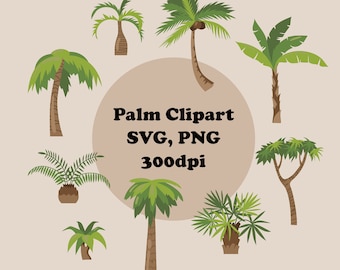 Palm trees clipart - SVG, PNG - 9 images - palm tree - tree - island - plant - cartoon palms - jungle coconut - - instant download