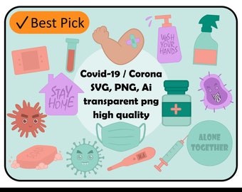 Corona Clipart - virus - covid-19 - infection - germs - pandemic - bacteria - coronavirus - ai, png, svg- instant digital download