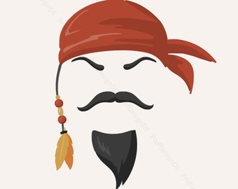 Pirate face mask - pirate face masks carnival -party supplies - pirate clipart - Buccaneer - Sea Sailor mustache - instant digital download