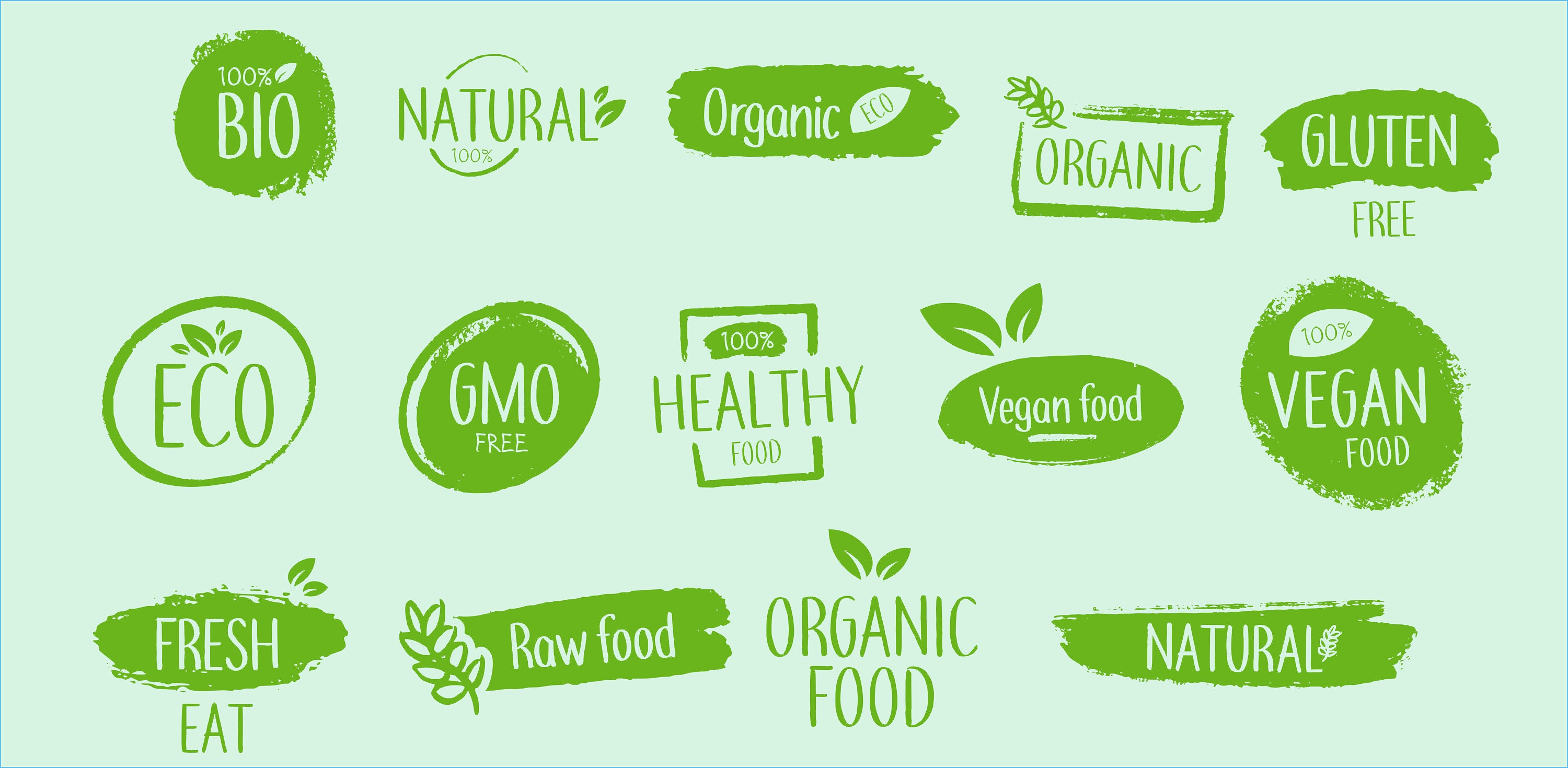 Organic Vegan Clipart Bundle 14 Green Logos Natural, Healthy, Gluten ...