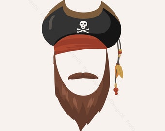 Pirate face mask - pirate face masks carnival -party supplies - pirate clipart - Buccaneer - Sea Sailor mustache - instant digital download