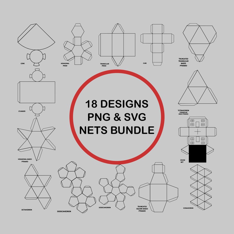 Math 3d Shapes With Nets Clipart Bundle Cartoon 3dnets Netsprintables
