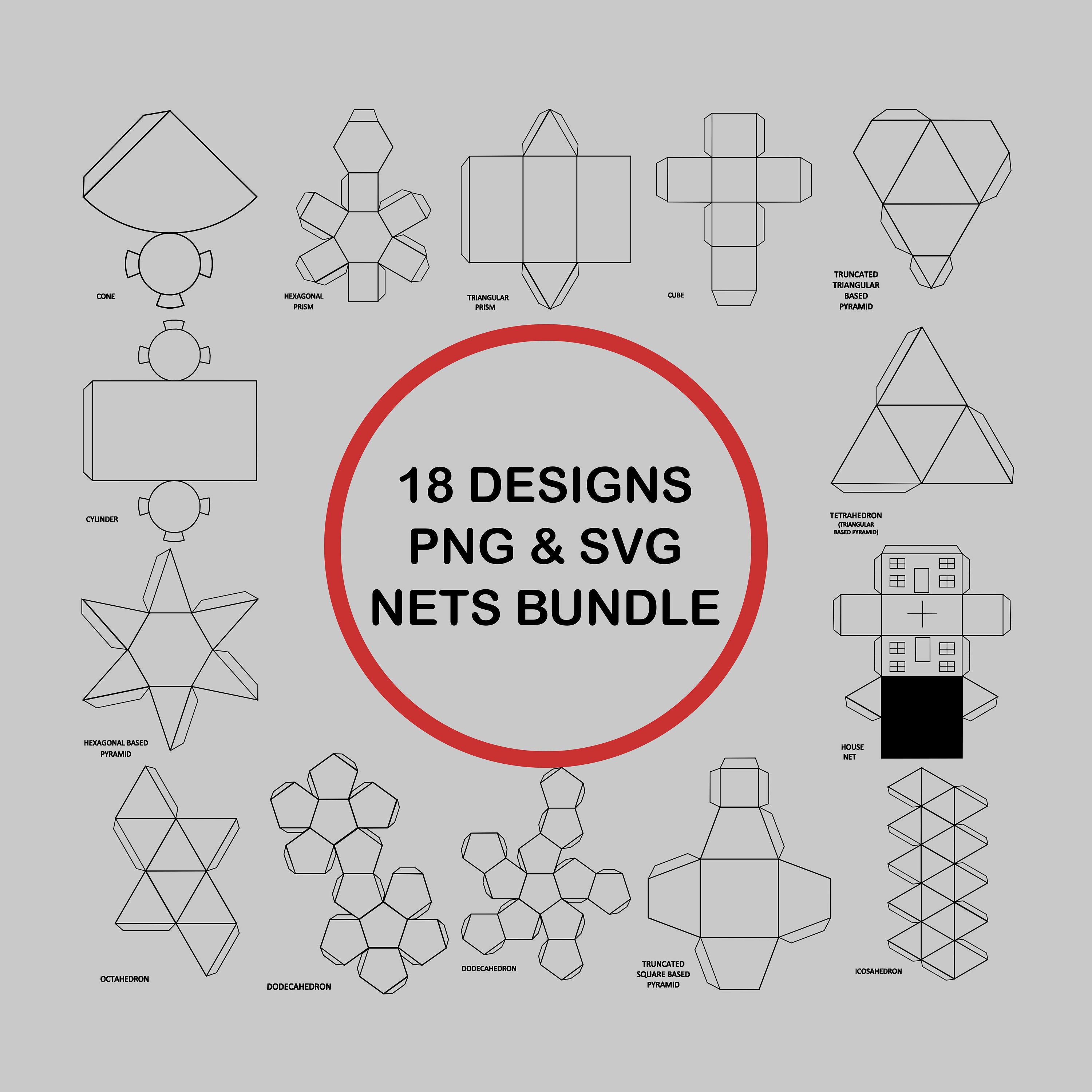 Math 3d Shapes With Nets Clipart Bundle Cartoon 3dnets Netsprintables