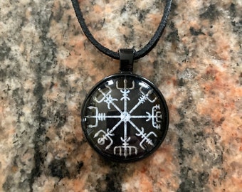 Vegvisir-Viking compass on a black leather cord