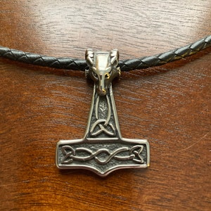 Thor&#39;s hammer pendant on leather cord
