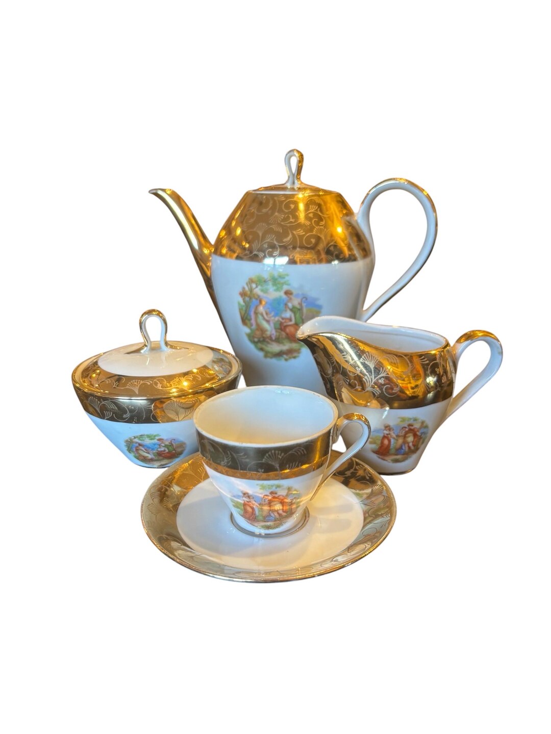 Antique Bavarian Tea or Coffee Set With Three Women and a Child Gold ...
