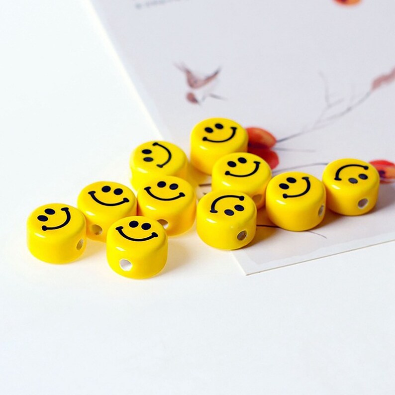 Hole 3MM 16MM Smiley Face Expression Ceramic Bead Bracelet Woven DIY Beaded,for Bracelet Necklace Earrings Jewelry Making,Handmade Gift