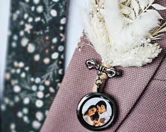 Wedding lapel pin, Boutonniere Photo Charm, Custom photo lapel pin, Memorial Lapel Pin, Lapel Pin with Photo, Personalized gift for groom