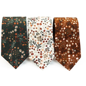 Wild flower Cream, Cinnamon and dark green tie, Rust orange and cream wedding tie, Emerald, Burnt orange floral tie, Terracotta floral tie