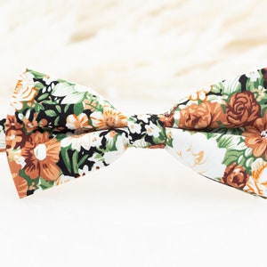 Rustic orange and sage floral bow tie, Terracotta floral bow tie, Rust wedding tie, Burnt orange, sage tie, Azazie cinnamon floral tie