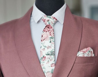 Dusty rose, blush, sage floral tie, Blush floral wedding tie, Groomsmen dusty rose tie, Azazie dusty rose tie, Sage green and blush pink tie