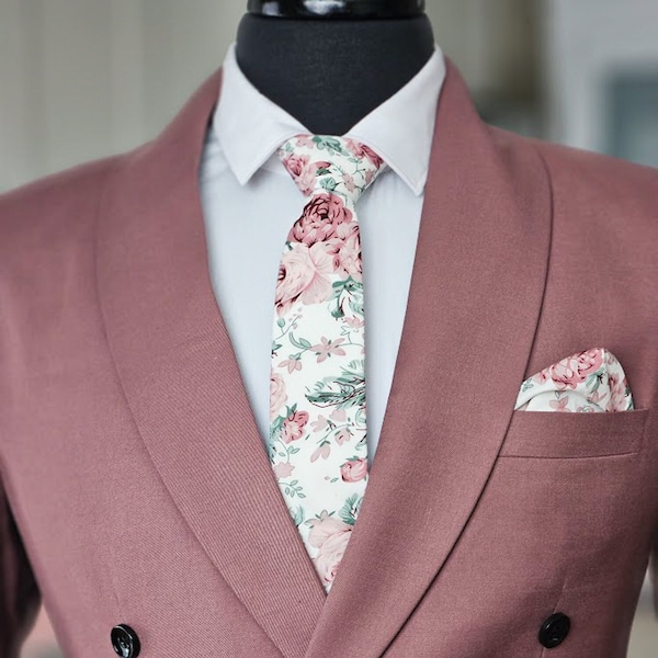 Dusty rose, blush, sage floral tie, Blush floral wedding tie, Groomsmen dusty rose tie, Azazie dusty rose tie, Sage green and blush pink tie