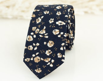 Navy, Champaigne und hellbraune Blumenkrawatte, Hochzeitskrawatte, dünne Krawatte, Navy Blumenkrawatte, Navy Blumenfliege, Final Sale