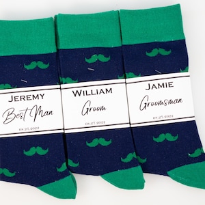 Groomsmen green socks, Groomsmen gifts, Custom sock labels, Personalized socks, Groomsmen proposal ideas, Green and navy Socks