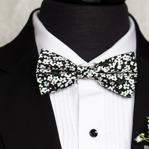 Black and white floral tie, black, sage green wedding tie, black wedding tie, black floral tie, groomsmen black tie, black wedding theme tie