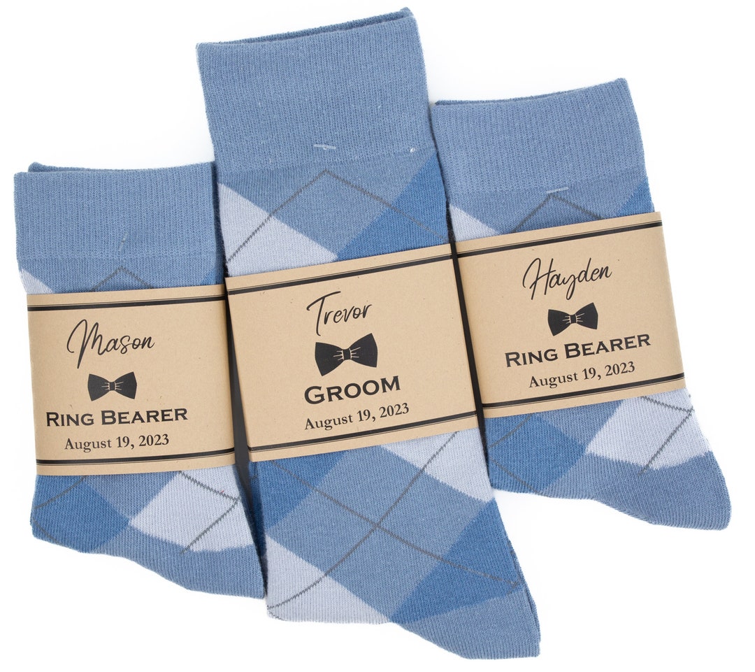 Dusty Blue and Grey Argyle Socks, Groomsmen Dusty Blue Socks, Adults