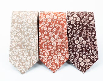 Mocha mousse wedding floral ties, Biscotti floral tie, cooper tie, Dark brown floral tie, Dreamy mocha mousse ties, Beige floral tie