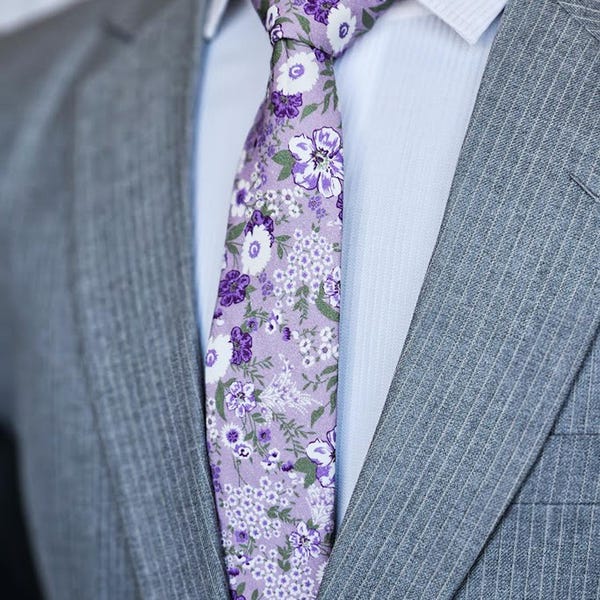 Lavender & sage floral tie, Purple floral tie, lilac floral tie, Light purple tie, lavender floral tie, Lavender and purple ties