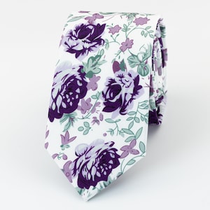Plum, purple, lilac floral tie, Plum and sage tie, Lavender floral tie, Mauve floral tie, Plum and lavender wedding tie