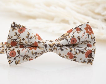 Rustic orange floral bow tie, Terracotta floral bow tie, coral and cream tie, Coral wedding tie, Azazie Rust tie, Burnt orange floral tie