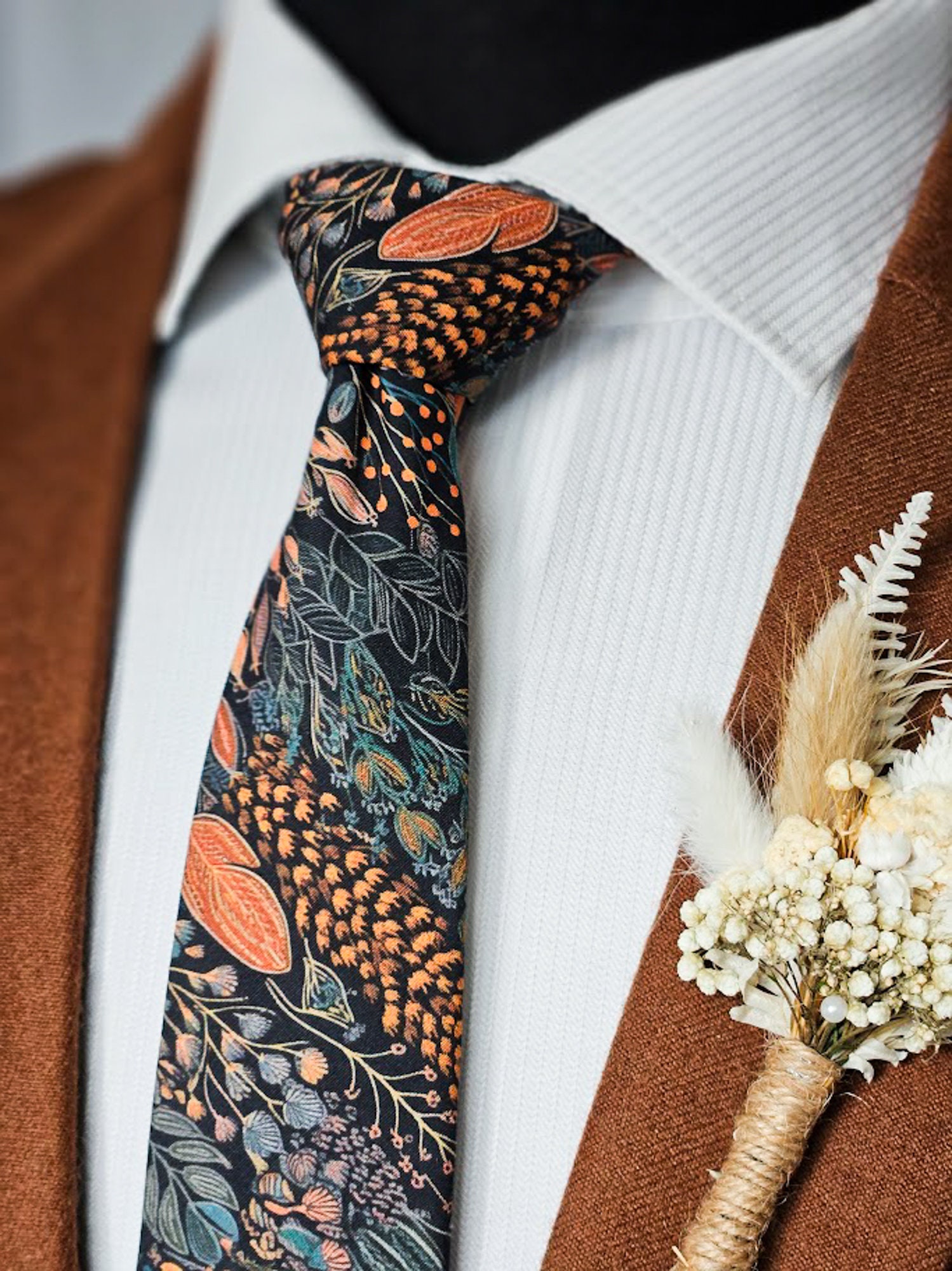 DARLING BURNT ORANGE CHIFFON HAIR HEAD FLORAL TIE Hisdern Orange Floral Wedding Accessories Set main image 2