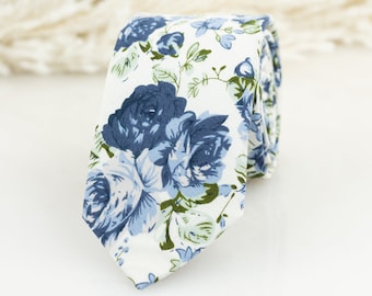 Dusty Blue floral tie, shades of blue tie, Groomsmen tie, Dusty blue wedding theme, Azazie dusty blue, steel blue and dusty blue floral tie