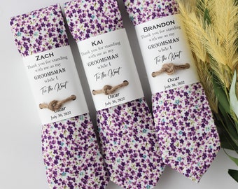 Groom Tie, Purple Floral tie, Purple tie, Flower tie, Wedding tie, Groomsmen tie, Floral slim tie, Final Sale