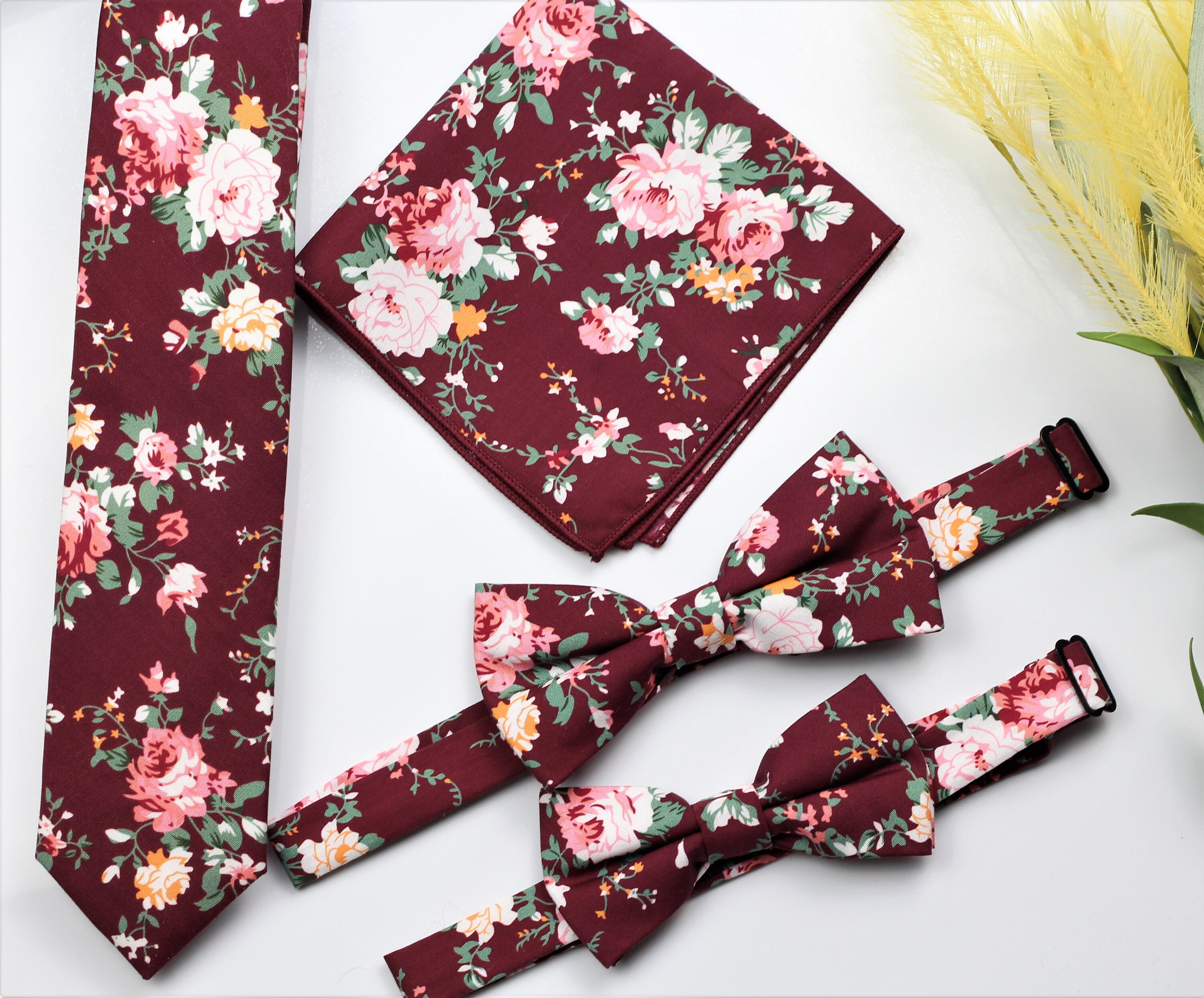 mens burgundy floral tie