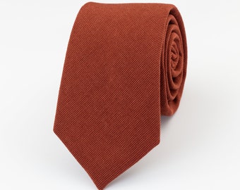 Sedona Rust wedding tie, Burnt orange solid tie, Groomsmen terracotta tie, Azazie cinnamon tie, Terracotta linen tie, Azazie rust tie