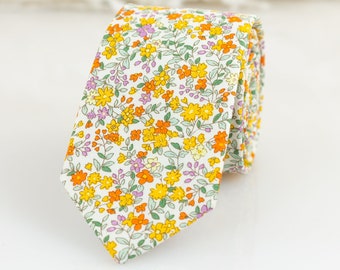 Azazie Marigold floral tie, Azazie butterscotch floral tie, Yellow floral tie, rustic wedding necktie, Darwin yellow floral tie, Groom tie