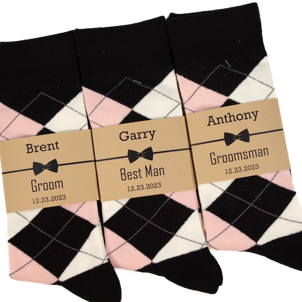 Black, blush and ivory argyle socks, Groomsmen black and blush socks, Men black socks, Classic black wedding socks, Black pink socks