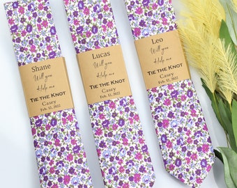 Purple Tie, Slim necktie, Floral bow tie, Custom tie labels, Shades of purple floral tie, slim floral tie, Kids bow tie, Purple flowers tie