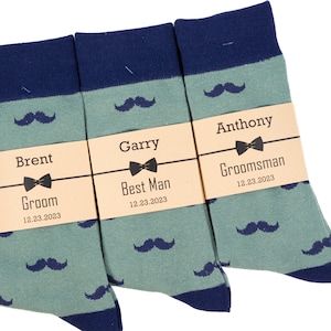 Dark sage and navy mustache socks, Groomsmen sage socks, Eucalyptus socks, Azazie sage socks, Sage green personalized groomsmen socks