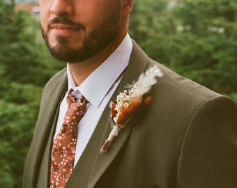 Green floral tie, Burnt orange floral tie, Eucalyptus floral tie, Emerald tie, terracotta tie, Cinnamon Groomsmen Tie, Wildflower Floral tie