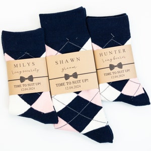 Groomsmen socks navy, blush and ivory argyle with matching Kids socks, Groomsmen gifts, Ring bearer socks gift, Kids dress socks