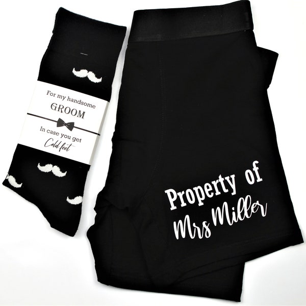 Wedding Boxer briefs and socks, Groom underwear, Personalized Groom Boxer briefs, Personalized men boxers, Black underwear, wedding socks