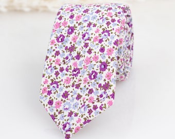 Purple floral Tie, Floral bow tie, Custom tie labels, Shades of purple floral tie, Kids bow tie, Purple, lavender and lilac floral necktie