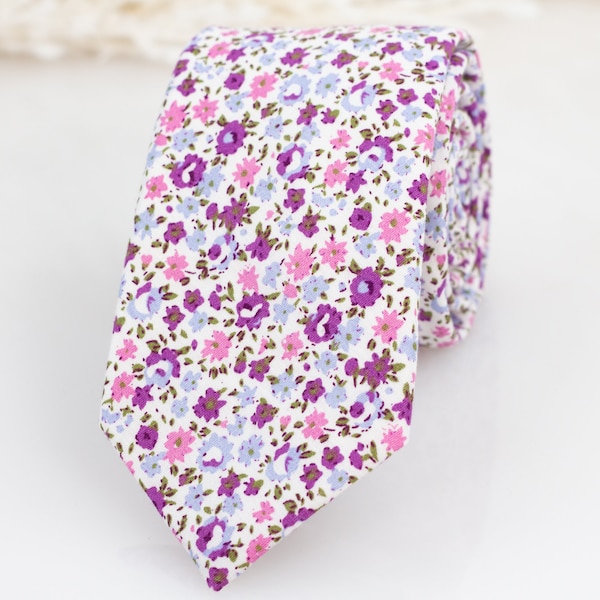 Purple floral Tie, Floral bow tie, Custom tie labels, Shades of purple floral tie, Kids bow tie, Purple, lavender and lilac floral necktie