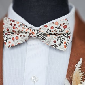 Wild flower Cream and rust orange tie, Burnt orange floral tie, Terracotta floral tie, Cream & Cinnamon floral tie, Wild floral wedding tie