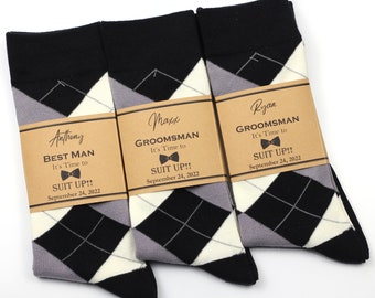 Black, grey and ivory argyle socks, Groomsmen socks Black, Father of groom socks, Father of bride socks, Men's black socks, Usher socks gift
