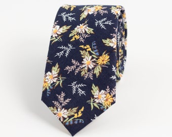 Navy floral tie, navy blue wedding tie, Groomsmen navy blue tie, gift ideas for him, Groomsmen tie gift, Navy wedding floral tie