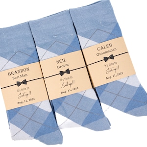 Dusty blue argyle socks, Groomsmen dusty blue socks, personalized socks Labels, Personalized Groomsmen socks, Groomsmen socks set, blue sock