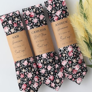 Groom Tie, Floral tie, Black and Blush/ pink tie, Flower tie, Wedding tie, Men&#39;s skinny tie, Groomsmen tie, Floral slim tie, Final Sale