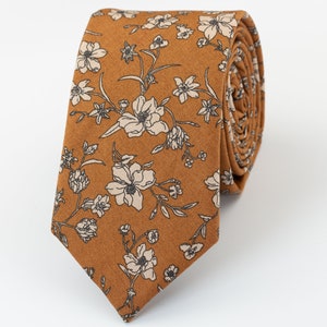 Rust brown wedding tie, Cognac Brown floral tie, Brown Ochre floral tie, beige floral tie, Brown rustic wedding tie, Light brown floral tie